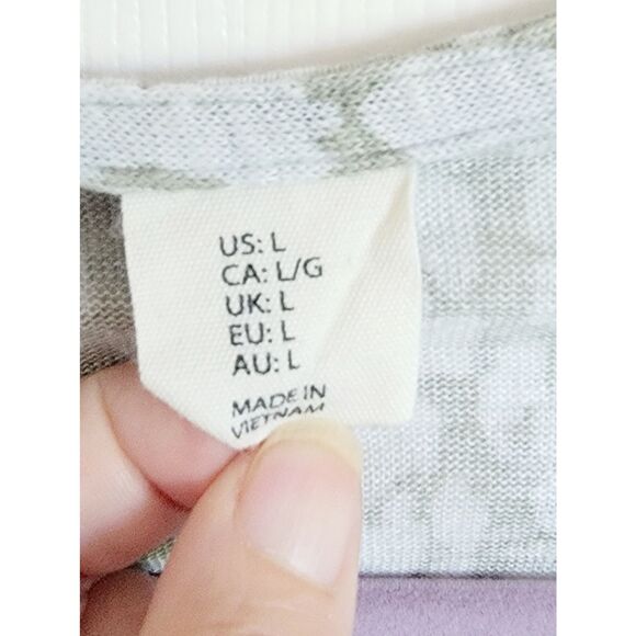 Christian Siriano L Linen Short Sleeve Relaxed‎ Fit Top Womens Tan Olive Flora - Picture 5 of 7